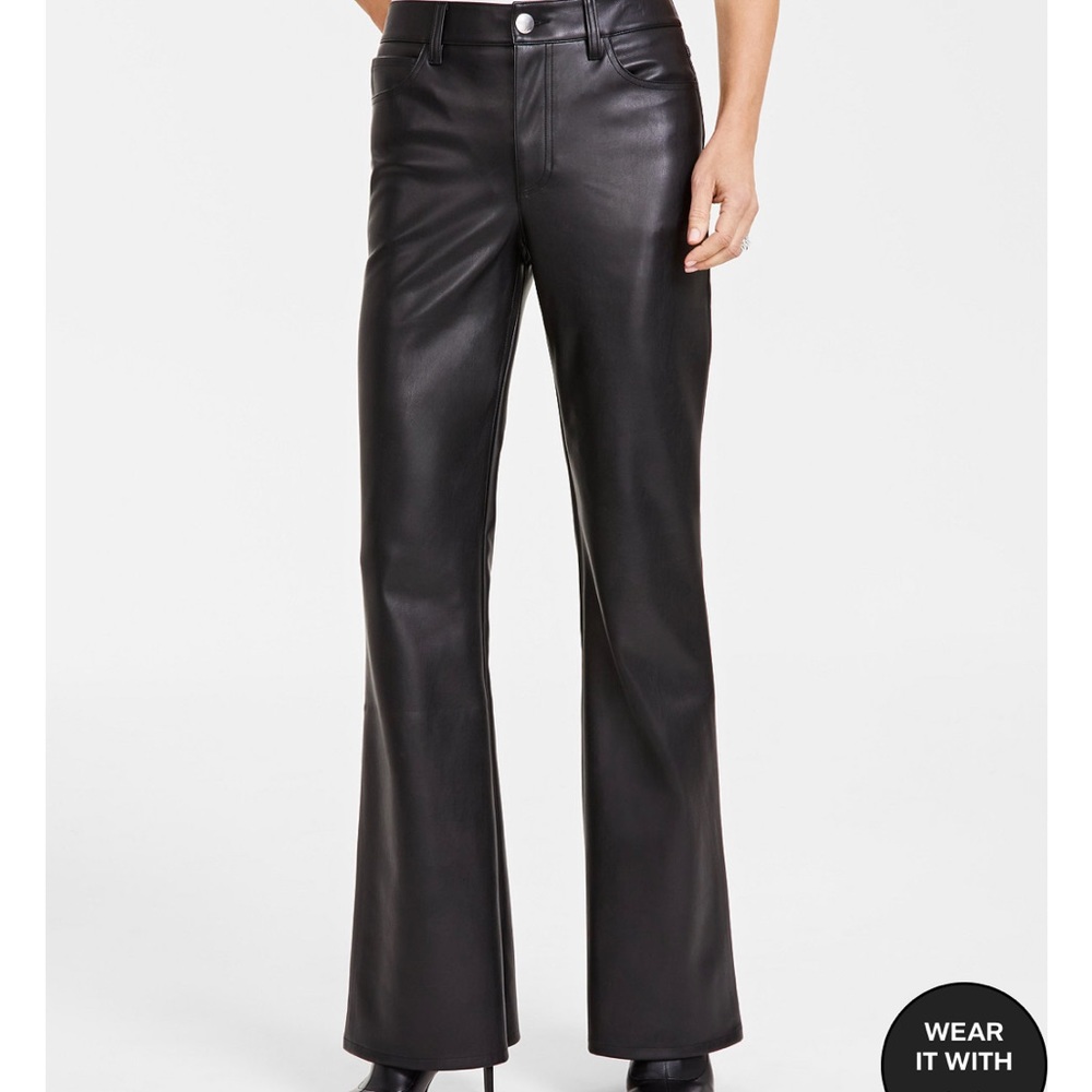 Flare leg fake leather pants